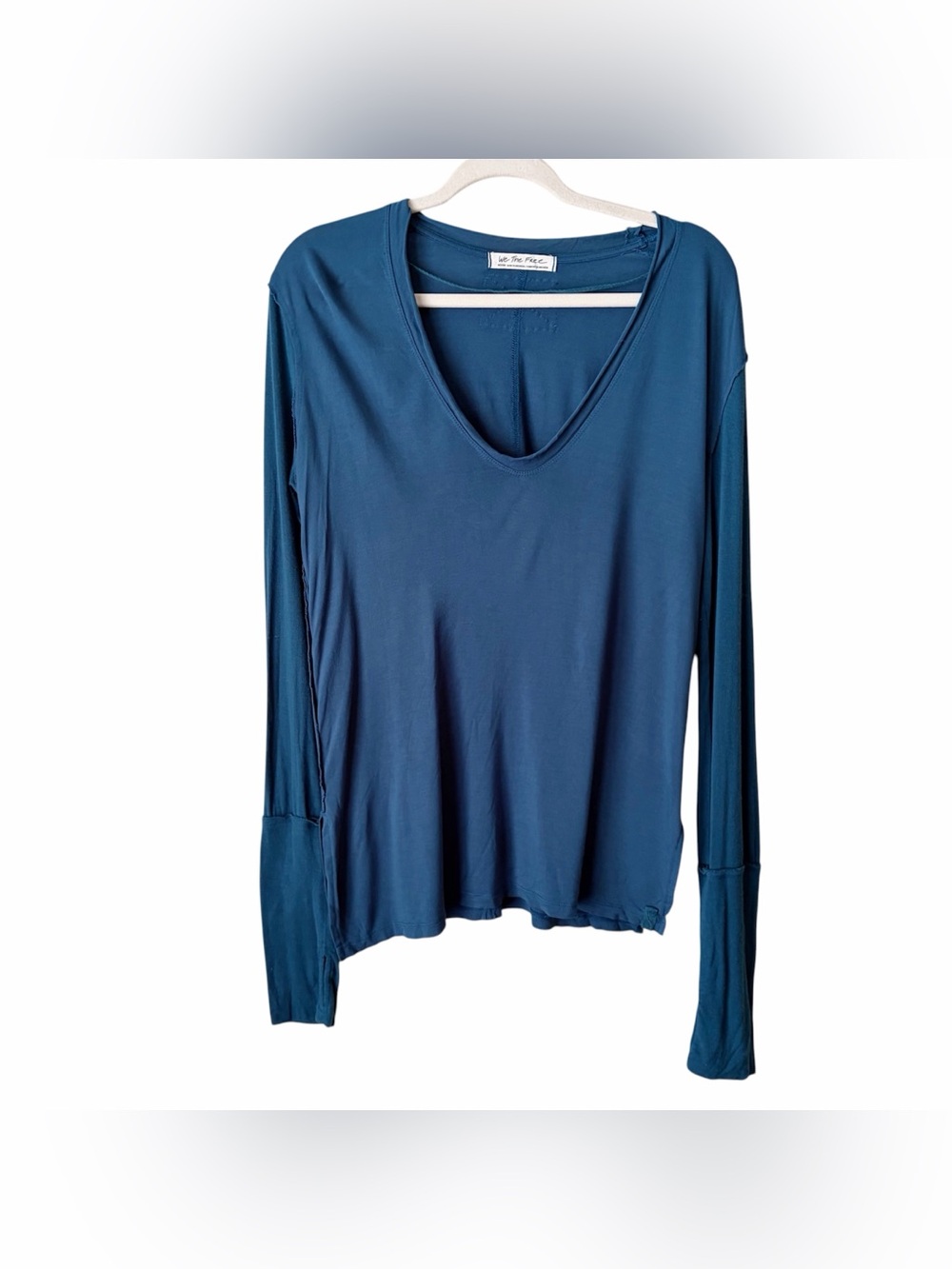 We the Free | Loose Fit Long Sleeve V-neck Shirt Top Boho Teal Blue Medium